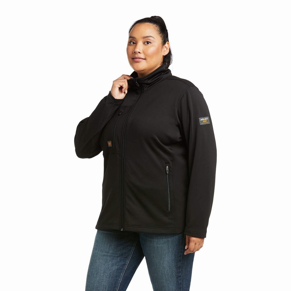 Black Women's Ariat Rebar Dri-Tech DuraStretch Fleece Hybrid Hoodies | 5384-XBRKS