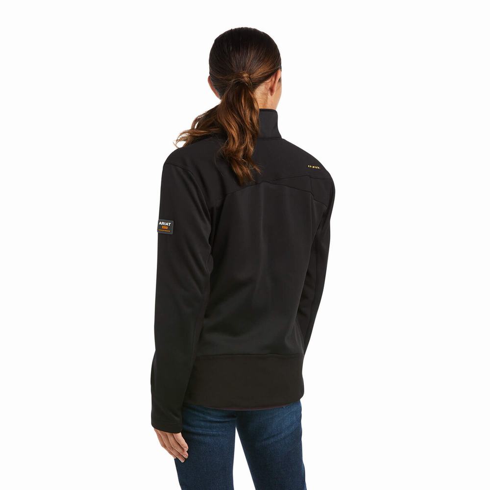 Black Women's Ariat Rebar Dri-Tech DuraStretch Fleece Hybrid Hoodies | 5384-XBRKS