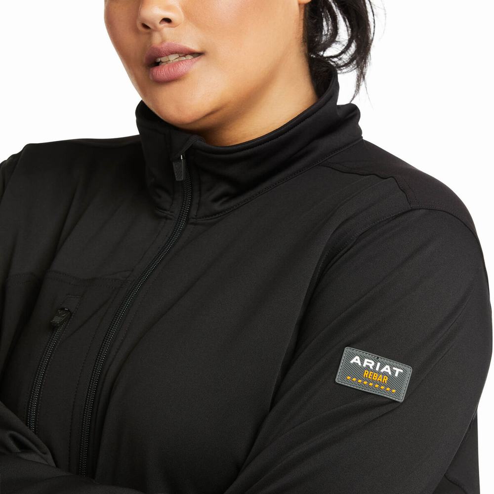 Black Women's Ariat Rebar Dri-Tech DuraStretch Fleece Hybrid Hoodies | 5384-XBRKS