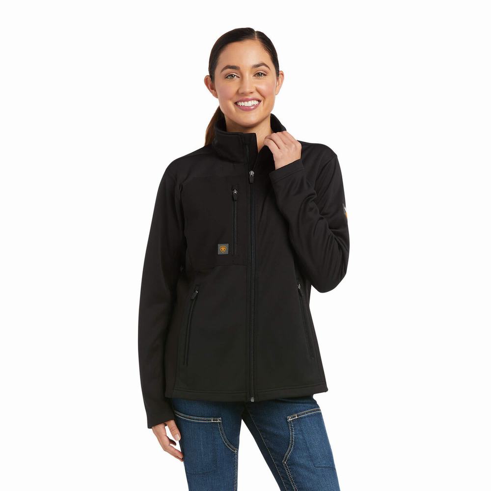 Black Women\'s Ariat Rebar Dri-Tech DuraStretch Fleece Hybrid Hoodies | 5384-XBRKS