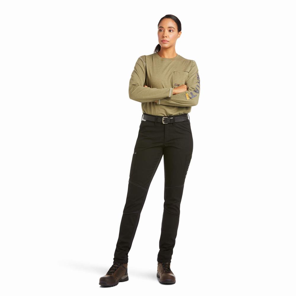 Black Women's Ariat Rebar DuraStretch Ripstop Cargo Leg Pants | 6549-RFGPC