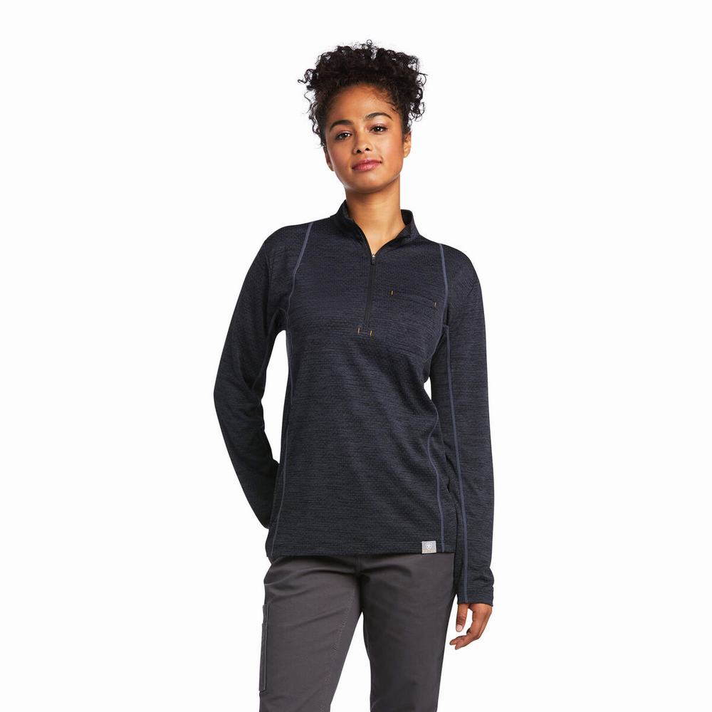 Black Women\'s Ariat Rebar Evolution 1/2 Zip Tops | 2150-IVQHX