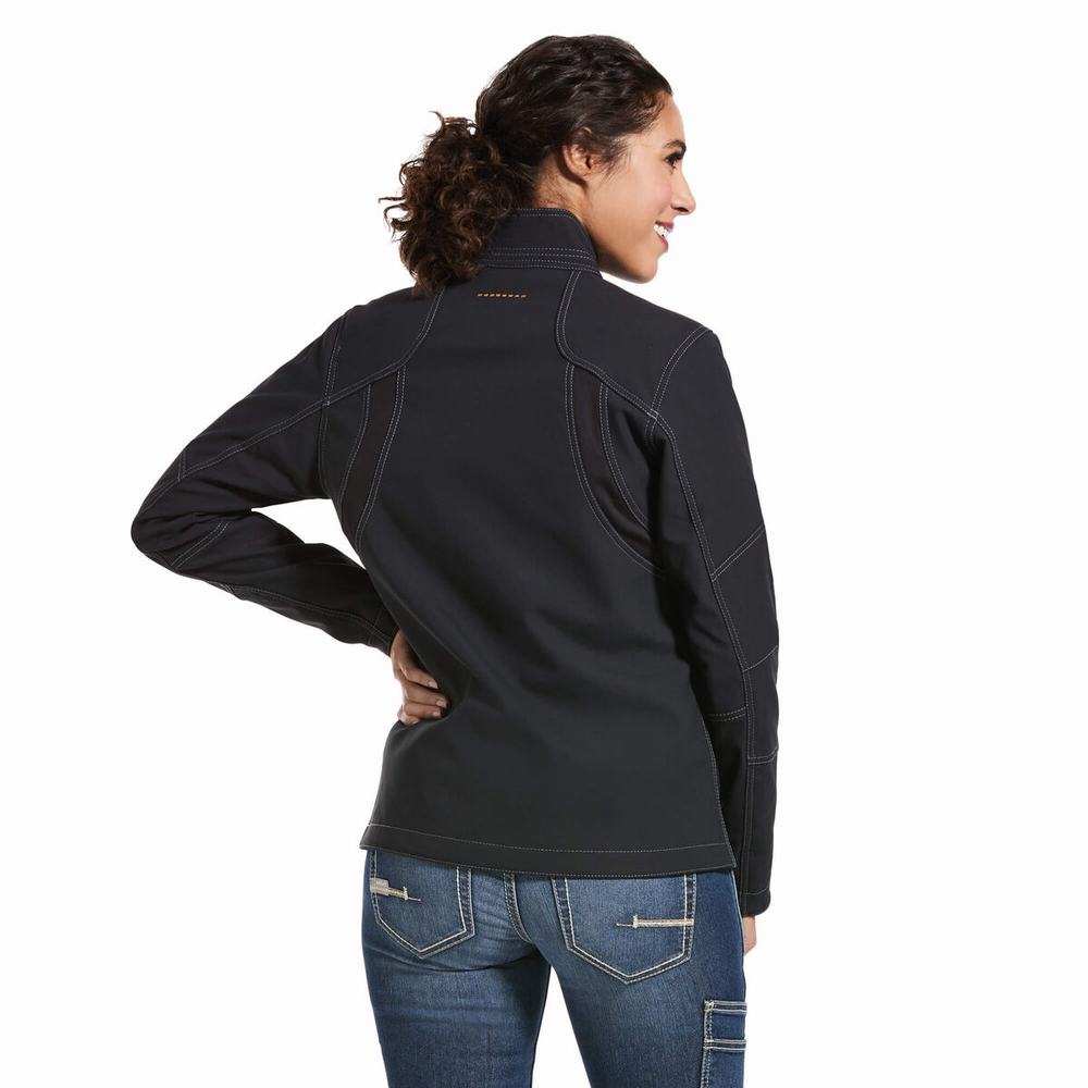 Black Women's Ariat Rebar Stretch Canvas Softshell Jackets | 1249-YHDWP