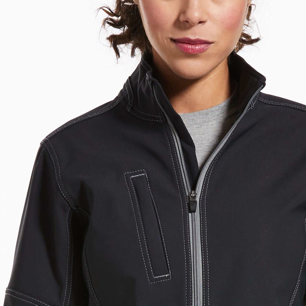 Black Women's Ariat Rebar Stretch Canvas Softshell Jackets | 1249-YHDWP