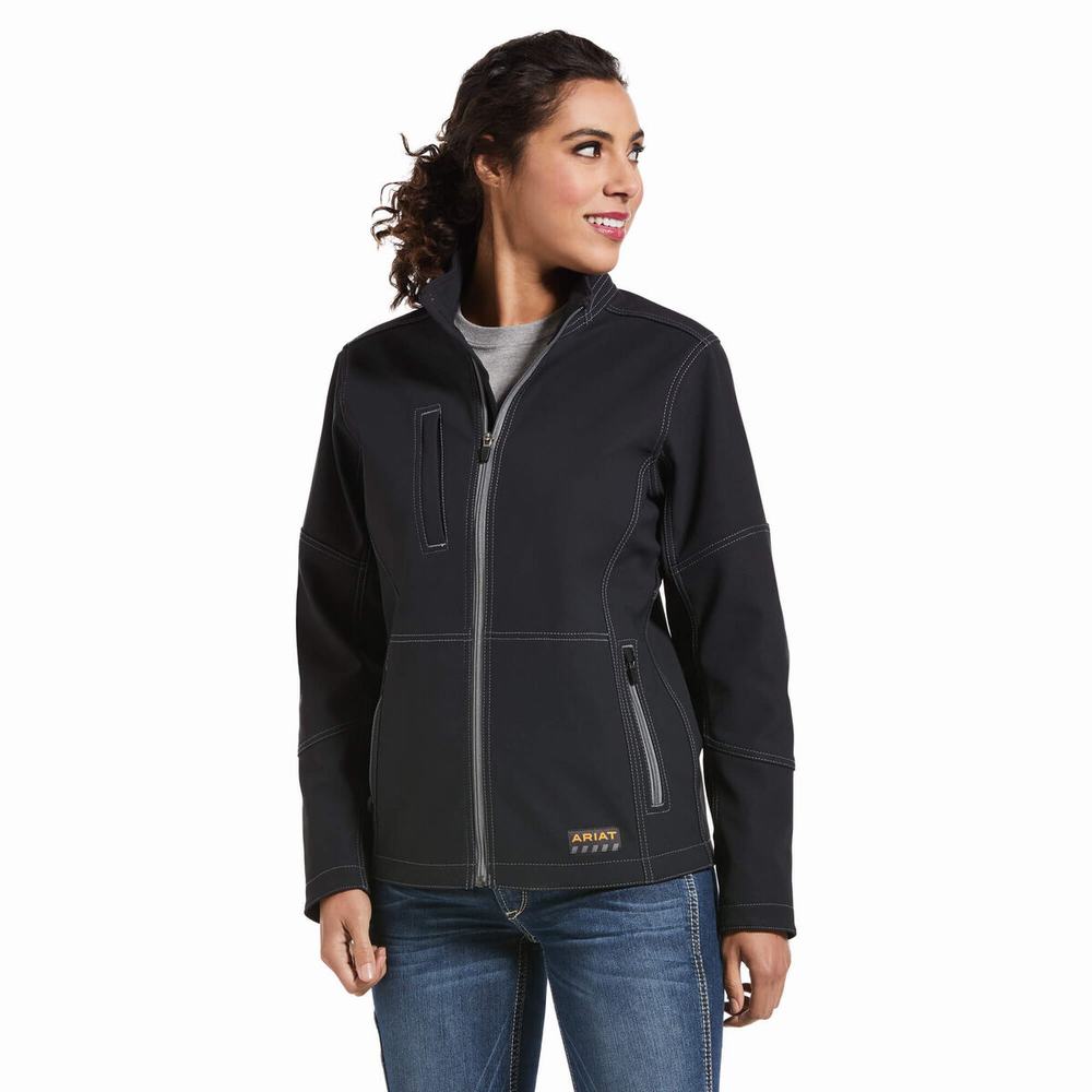 Black Women\'s Ariat Rebar Stretch Canvas Softshell Jackets | 1249-YHDWP