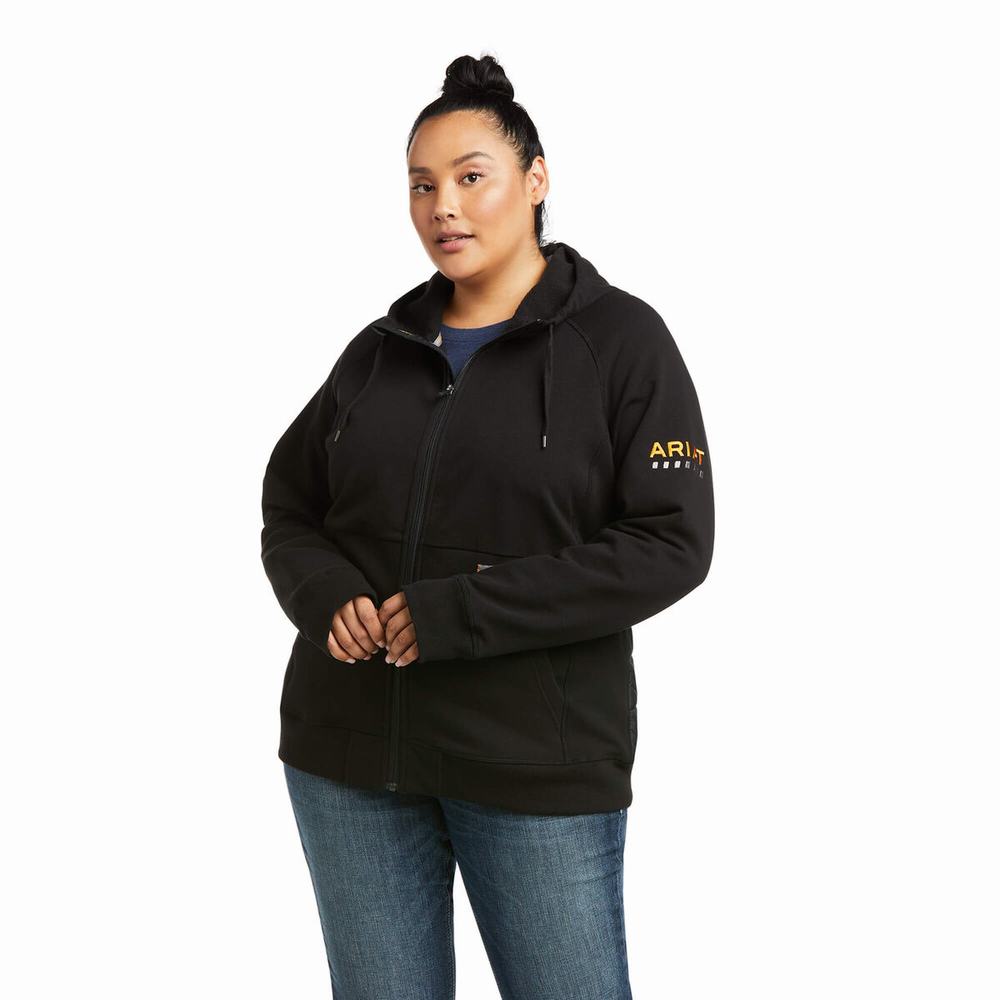 Black Women's Ariat Rebar Thermic Insulated Full Zip Hoodies | 8234-WHEIC