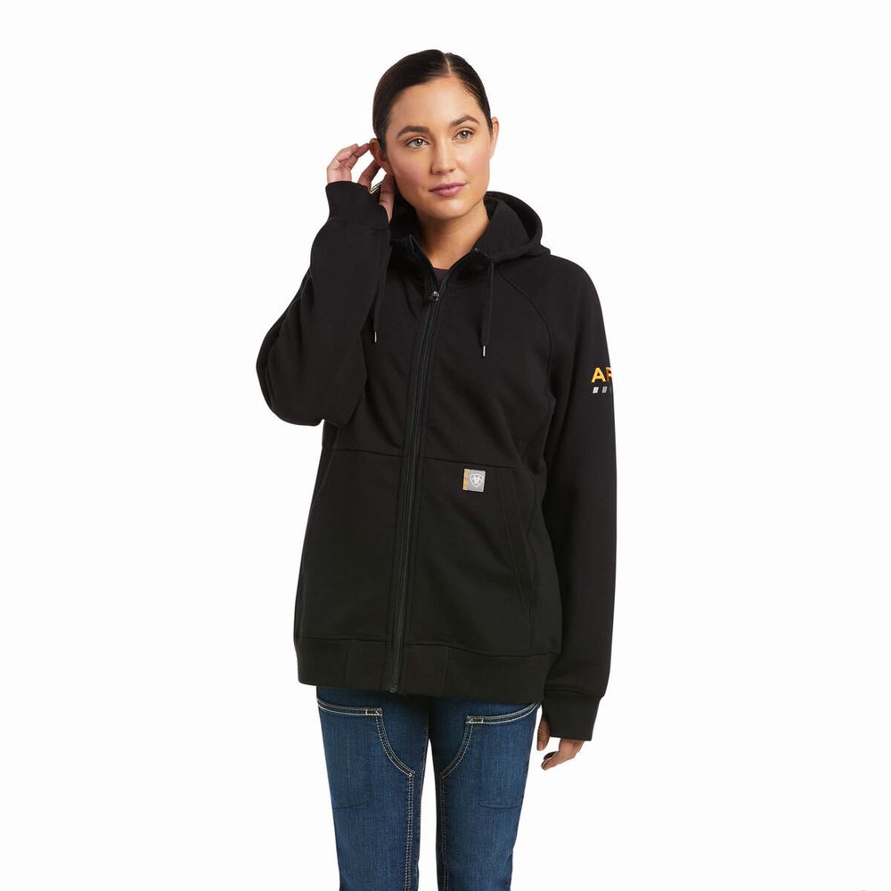 Black Women's Ariat Rebar Thermic Insulated Full Zip Hoodies | 8234-WHEIC