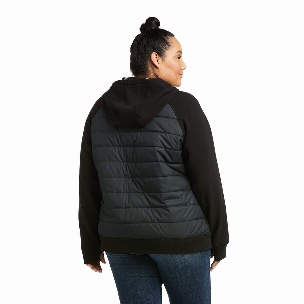 Black Women's Ariat Rebar Thermic Insulated Full Zip Hoodies | 8234-WHEIC