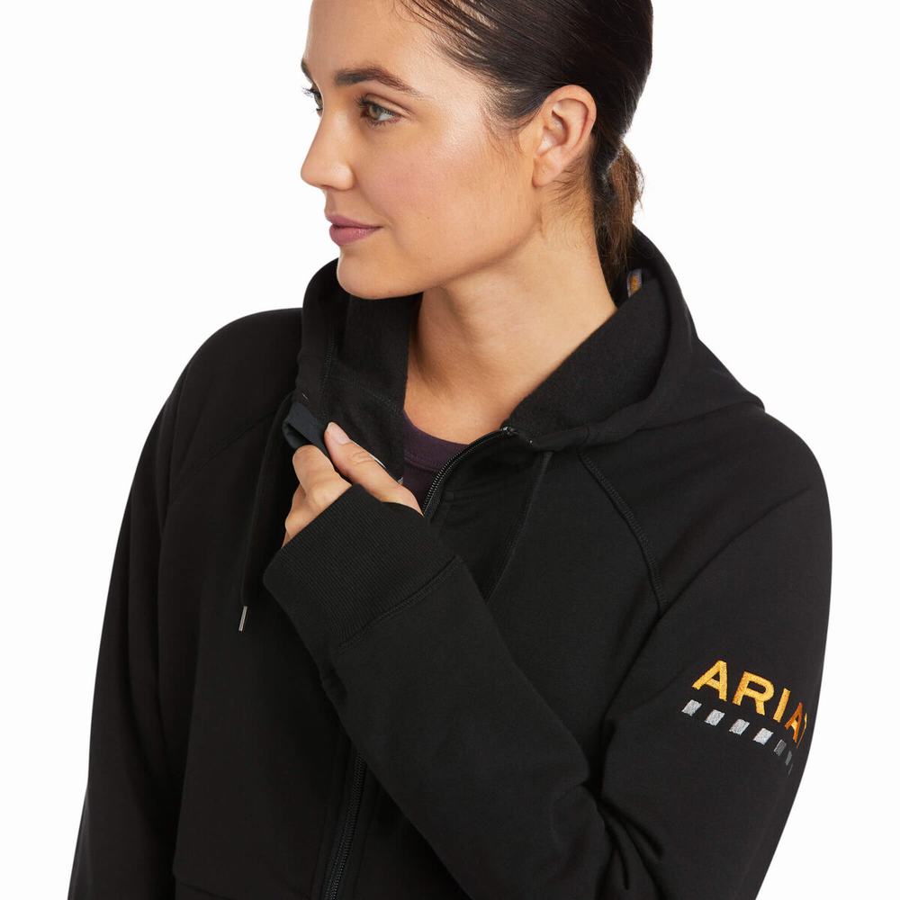 Black Women's Ariat Rebar Thermic Insulated Full Zip Hoodies | 8234-WHEIC