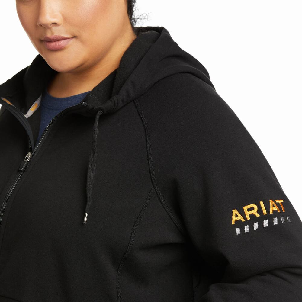 Black Women's Ariat Rebar Thermic Insulated Full Zip Hoodies | 8234-WHEIC