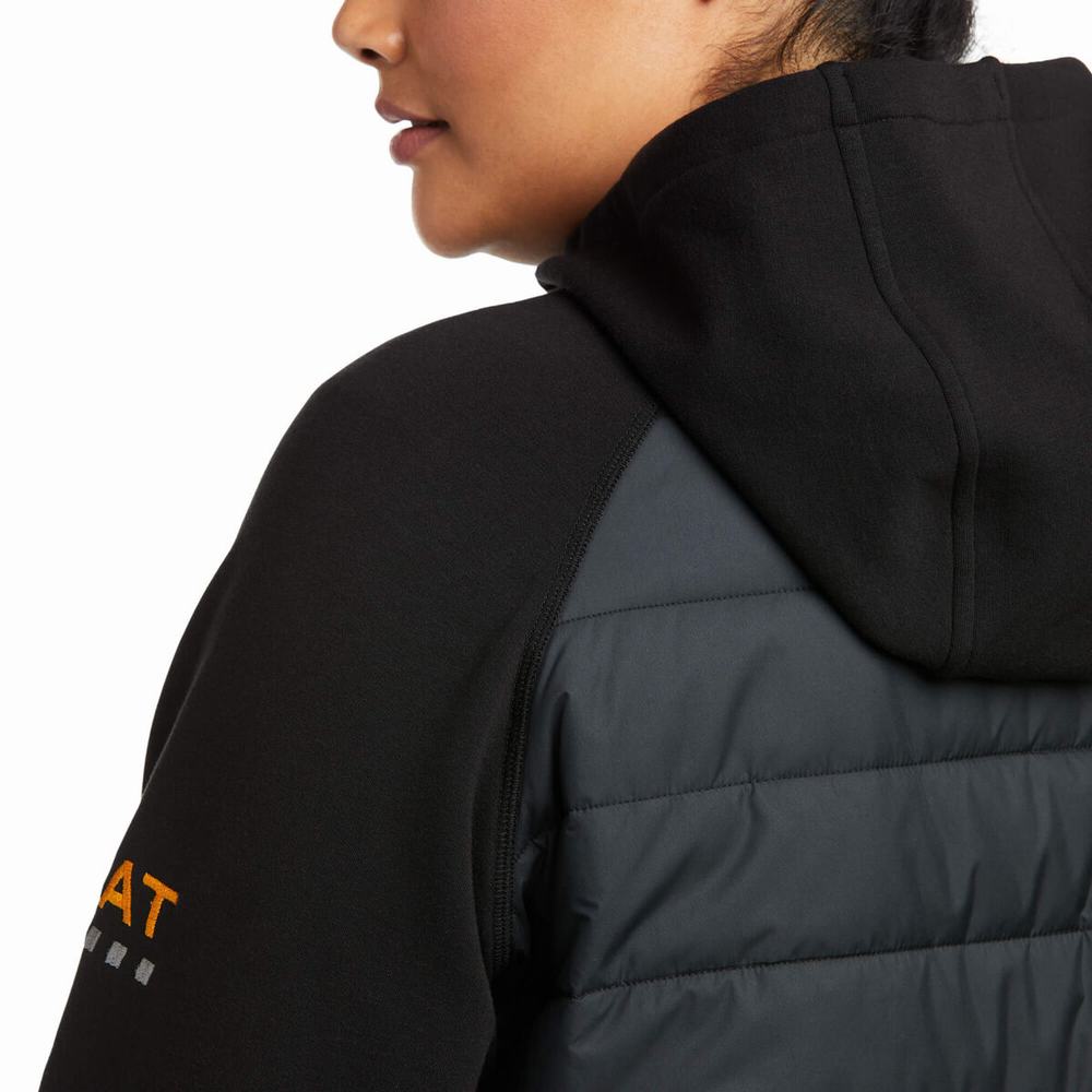 Black Women's Ariat Rebar Thermic Insulated Full Zip Hoodies | 8234-WHEIC