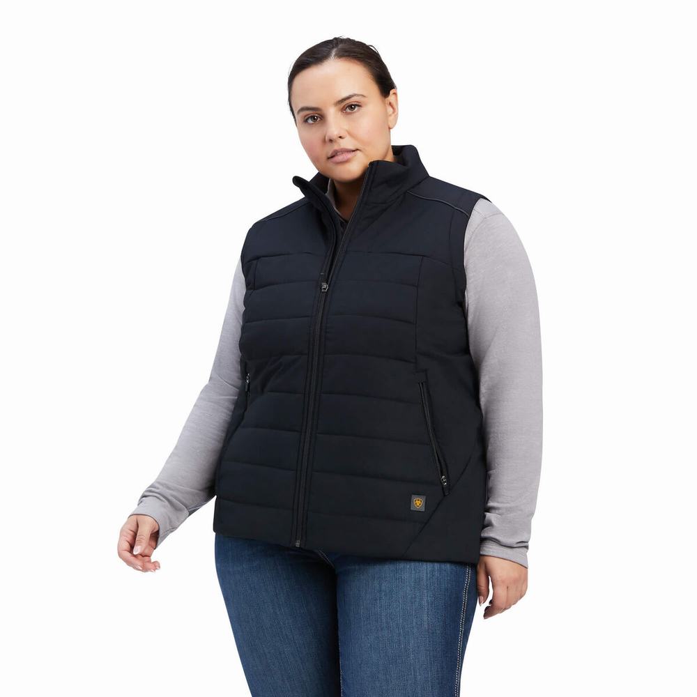 Black Women's Ariat Rebar Valkyrie Stretch Canvas Insulated Vests | 9418-SIFCA