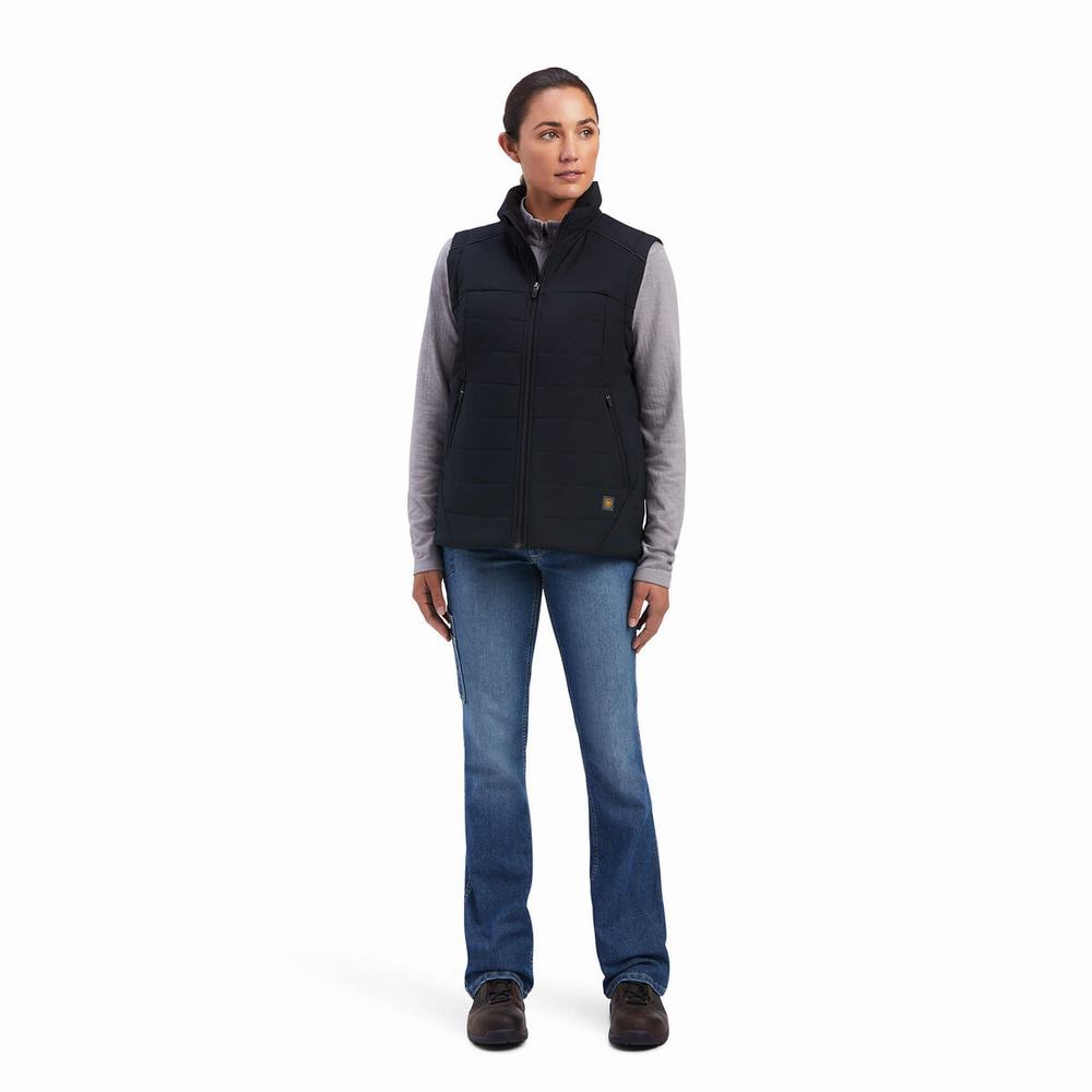 Black Women's Ariat Rebar Valkyrie Stretch Canvas Insulated Vests | 9418-SIFCA