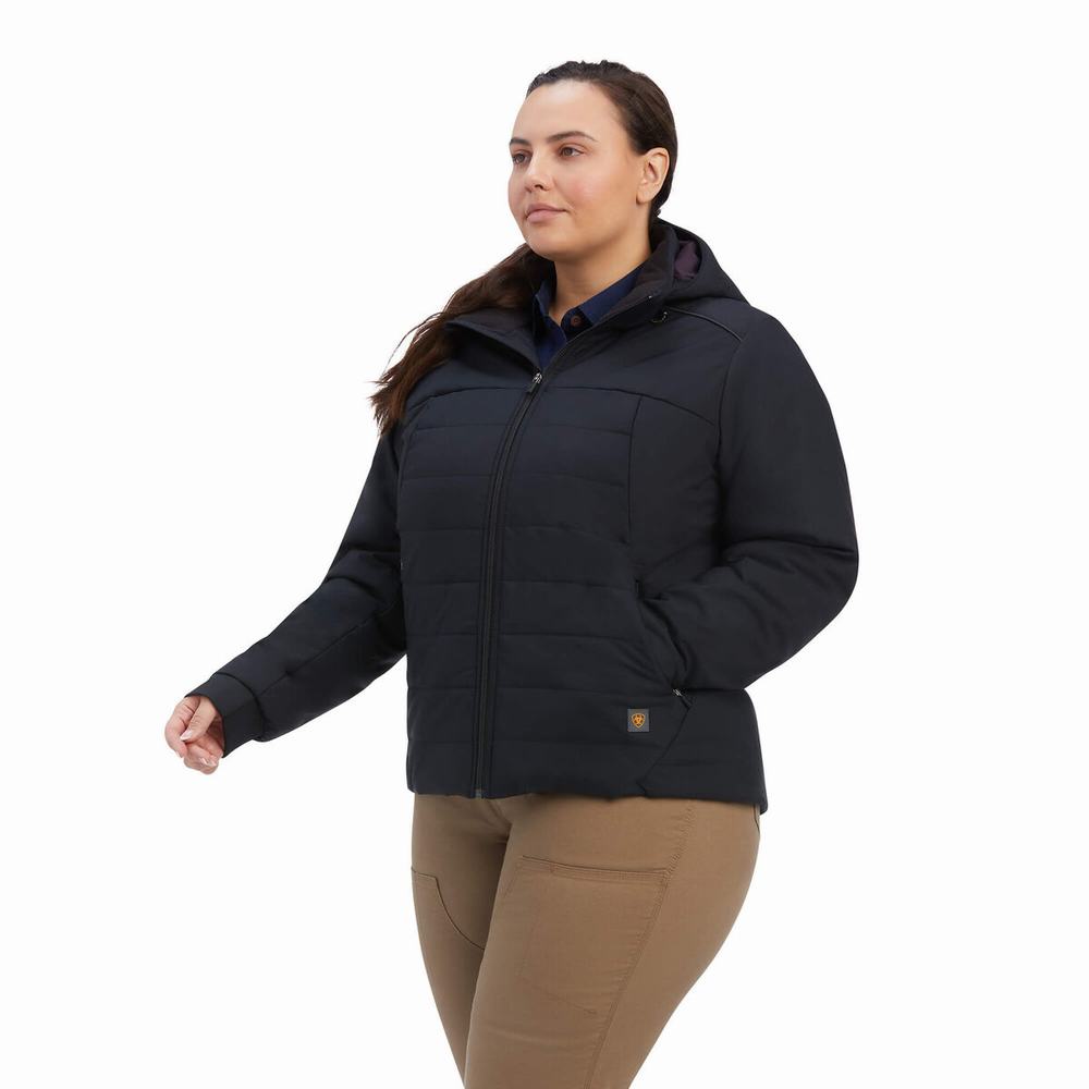 Black Women's Ariat Rebar Valkyrie Stretch Canvas Insulated Jackets | 9548-FTEVB