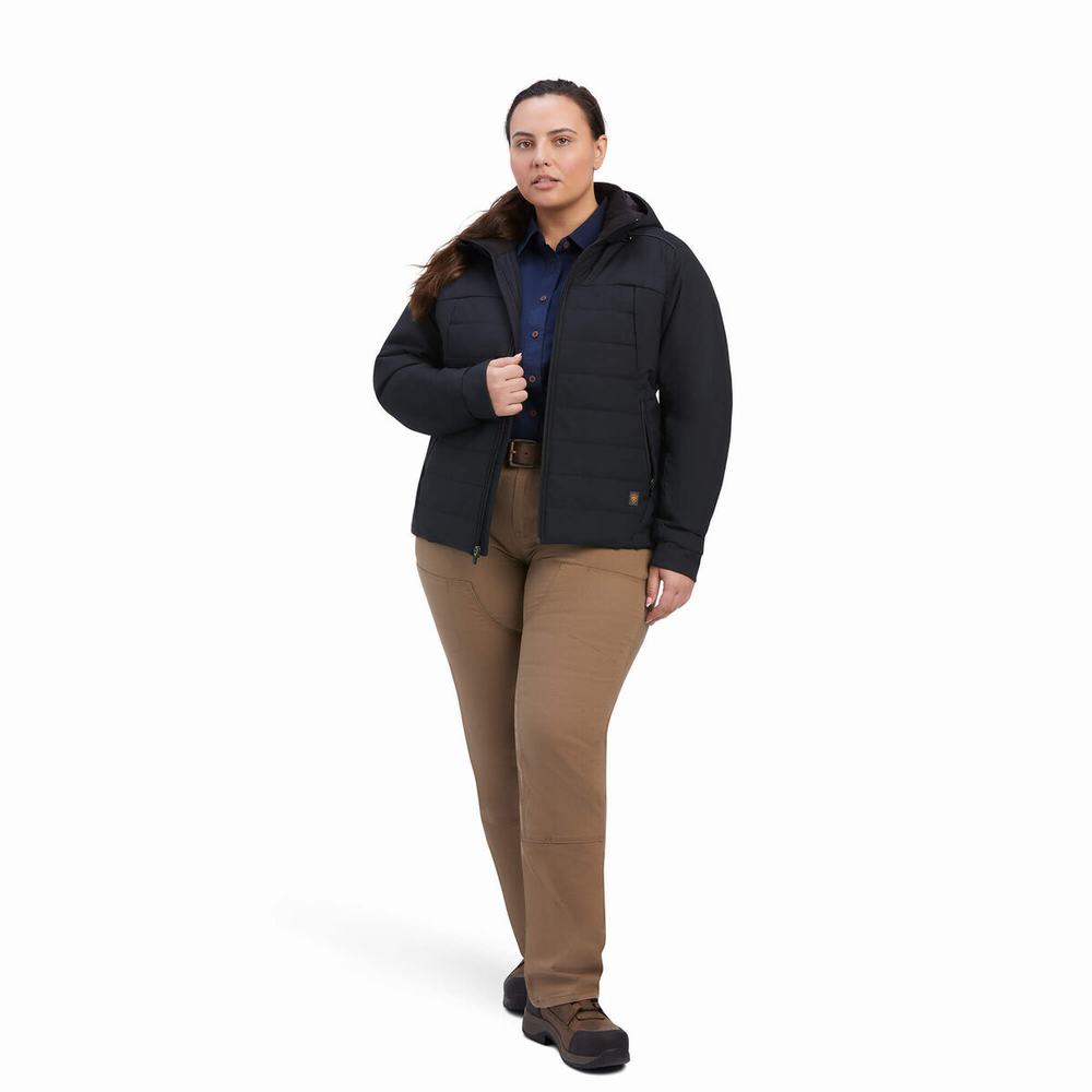 Black Women's Ariat Rebar Valkyrie Stretch Canvas Insulated Jackets | 9548-FTEVB