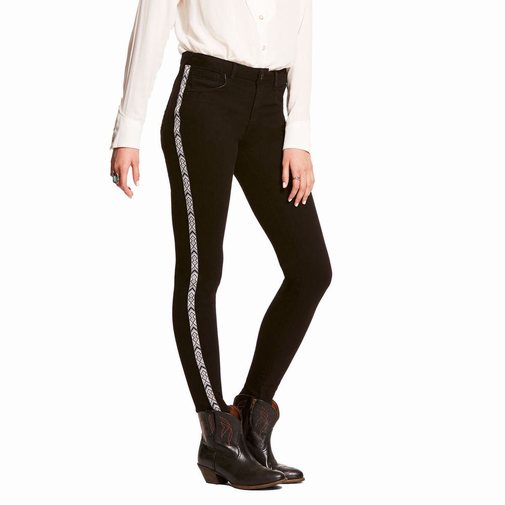 Black Women\'s Ariat Ultra Stretch Perfect Rise Chevron Black Skinny Skinny Jeans | 4698-EKGWD