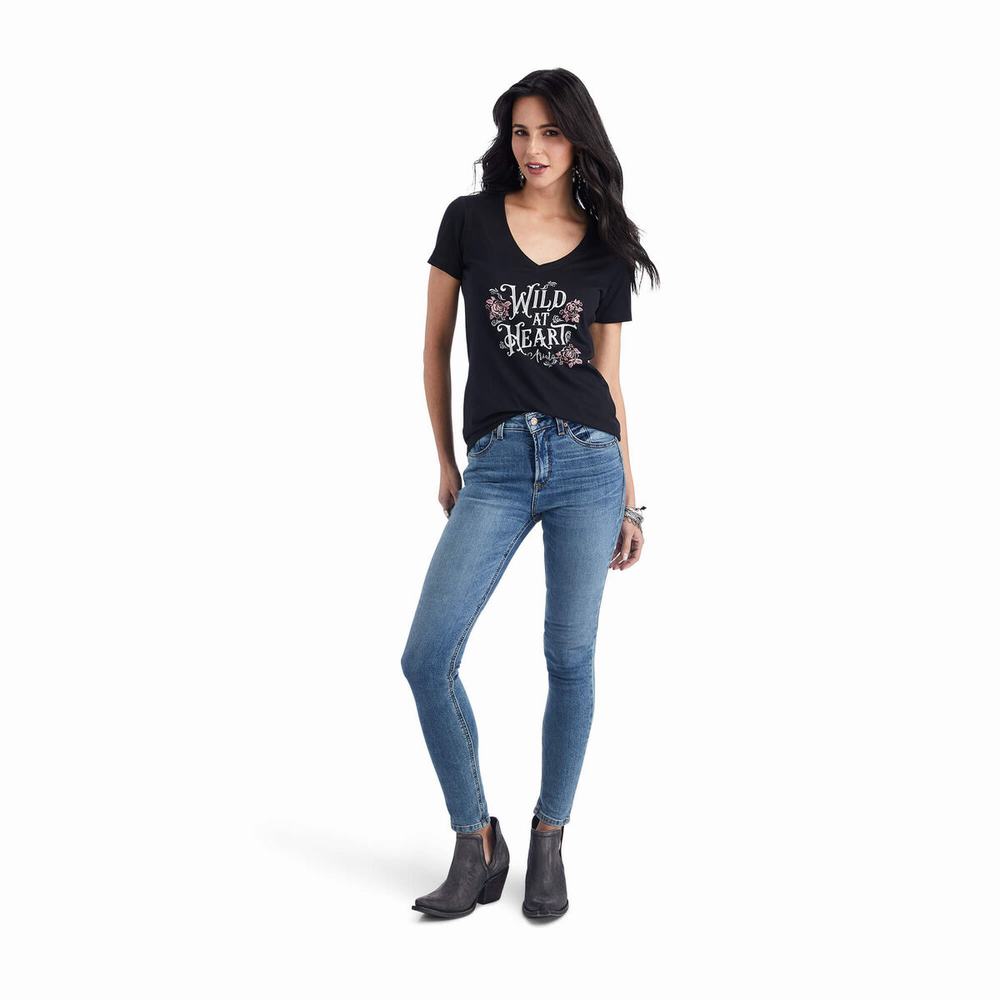 Black Women's Ariat Wild Heart Tops | 2140-CNTFR