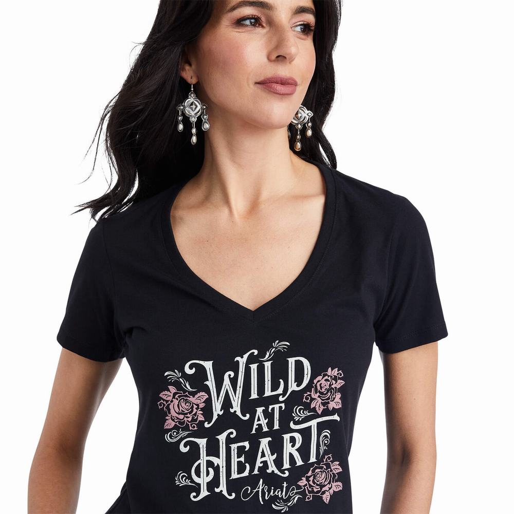 Black Women's Ariat Wild Heart Tops | 2140-CNTFR