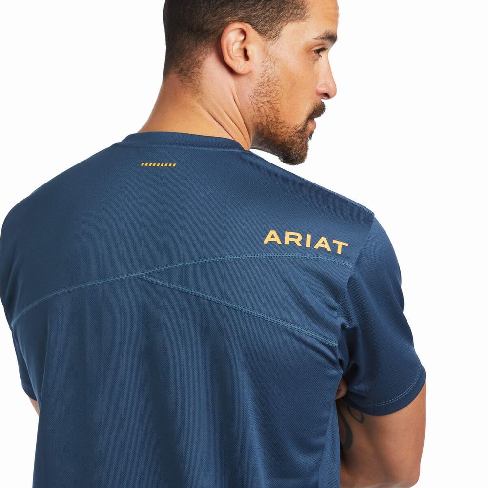 Blue Deep Green Men's Ariat Rebar Polartec Elite All Season Tops | 7198-EOTRI