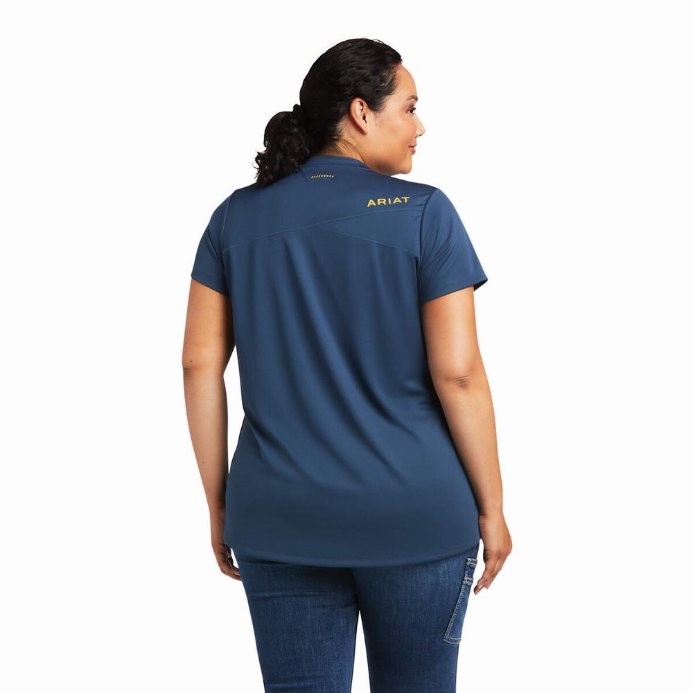 Blue Deep Green Women's Ariat Rebar Polartec Elite All Season Tops | 2834-VXMDF