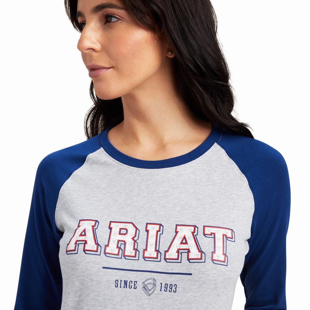 Blue Grey Women's Ariat Varsity Tops | 9370-GAFQX