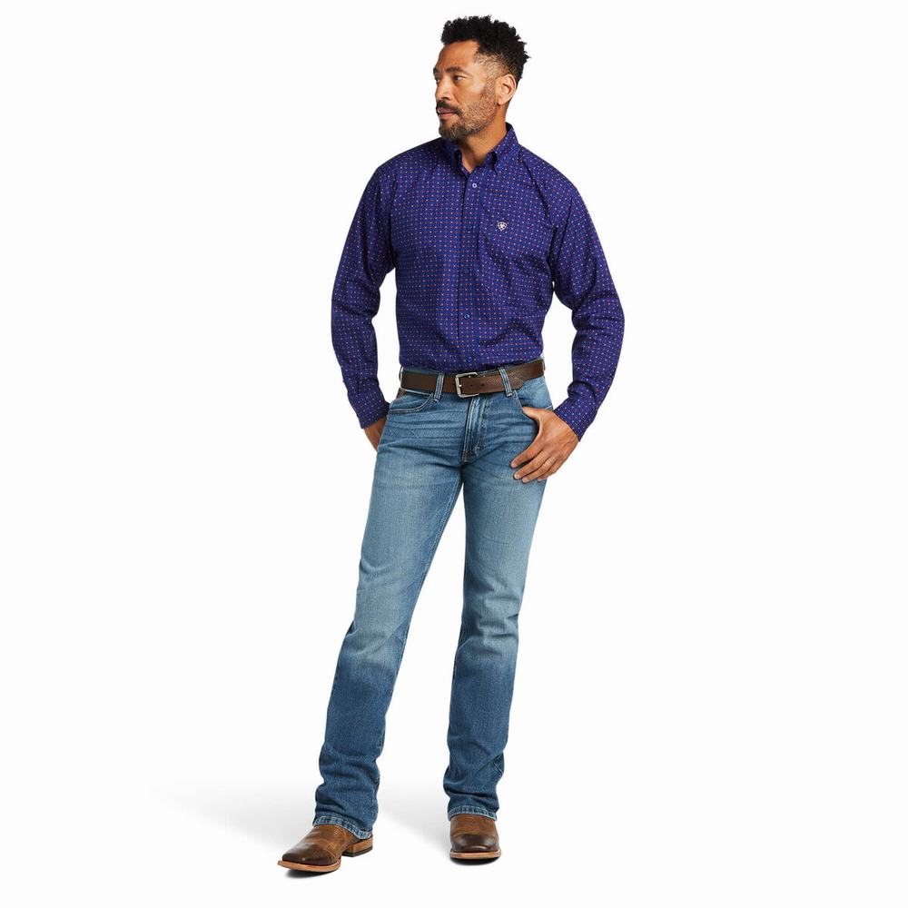 Blue Men's Ariat Antonio Classic Fit Shirts | 6180-TGNLJ