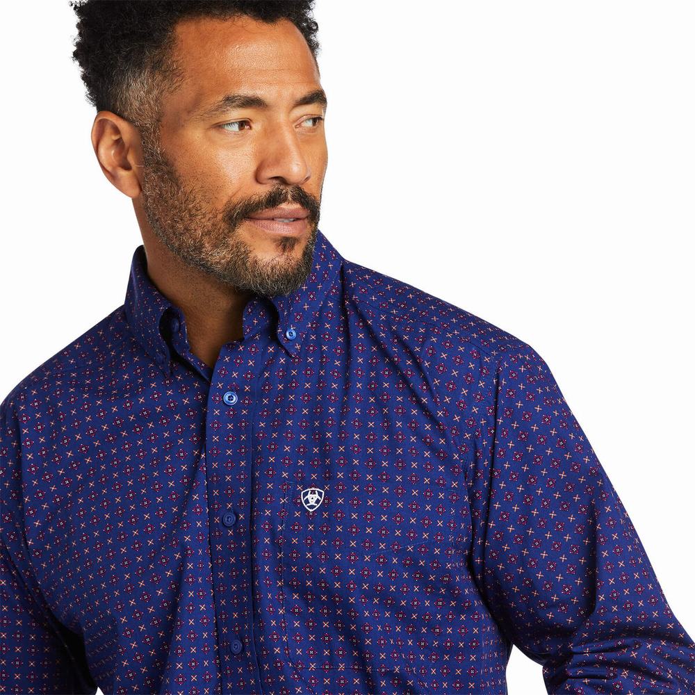 Blue Men's Ariat Antonio Classic Fit Shirts | 6180-TGNLJ