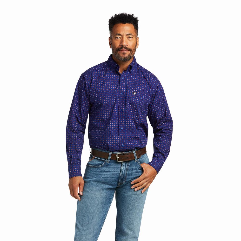 Blue Men\'s Ariat Antonio Classic Fit Shirts | 6180-TGNLJ