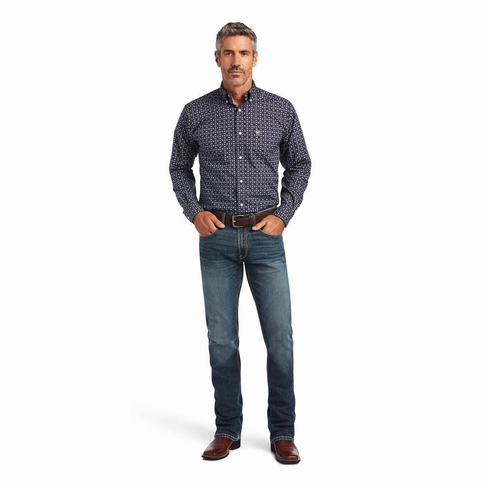 Blue Men's Ariat Arman Fitted Shirts | 1549-LPHUX