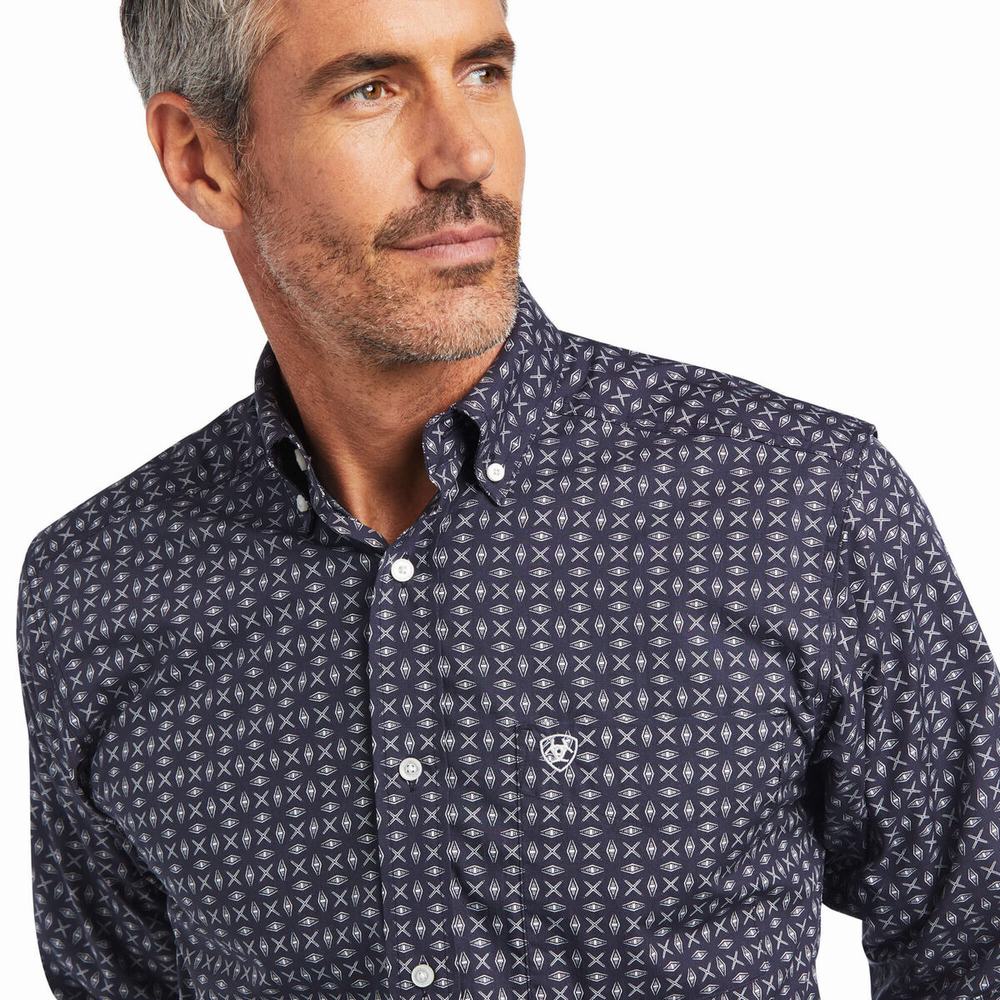 Blue Men's Ariat Arman Fitted Shirts | 1549-LPHUX