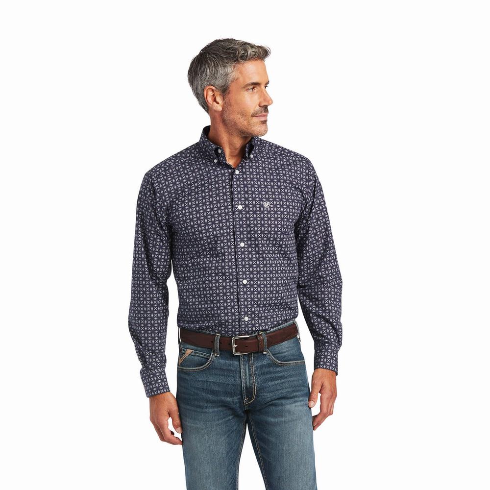 Blue Men\'s Ariat Arman Fitted Shirts | 1549-LPHUX