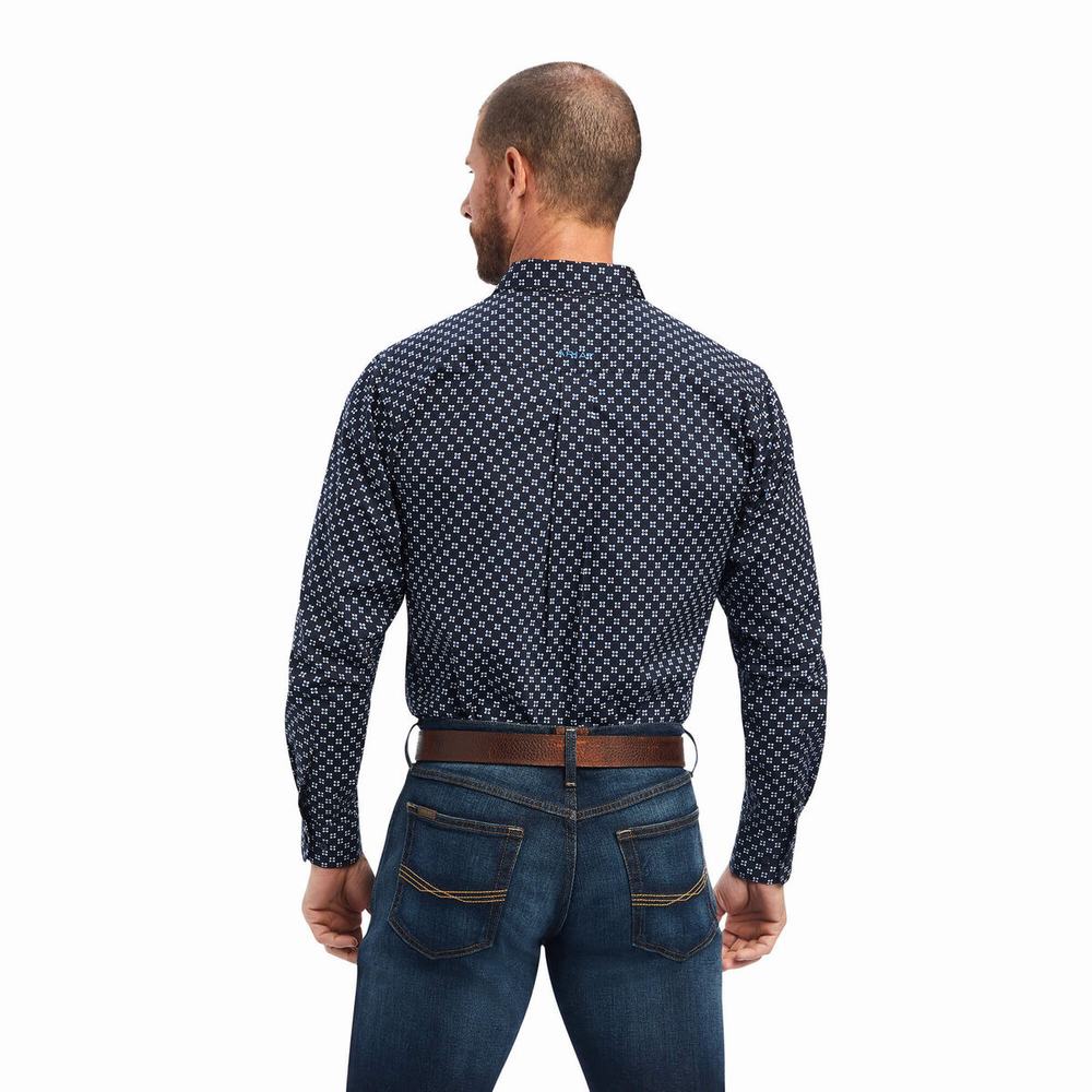 Blue Men's Ariat Baker Stretch Fitted Shirts | 5079-AFULR