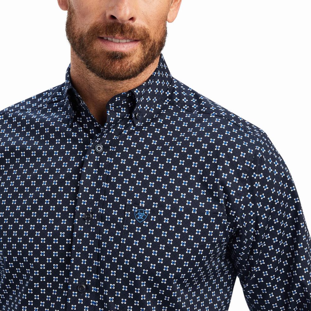 Blue Men's Ariat Baker Stretch Fitted Shirts | 5079-AFULR