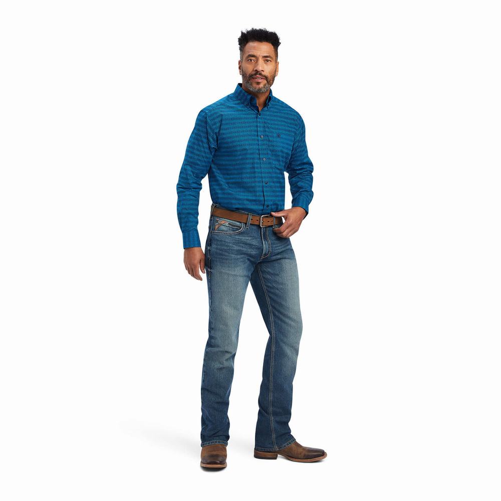 Blue Men's Ariat Beasley Classic Fit Shirts | 5374-OYFDB