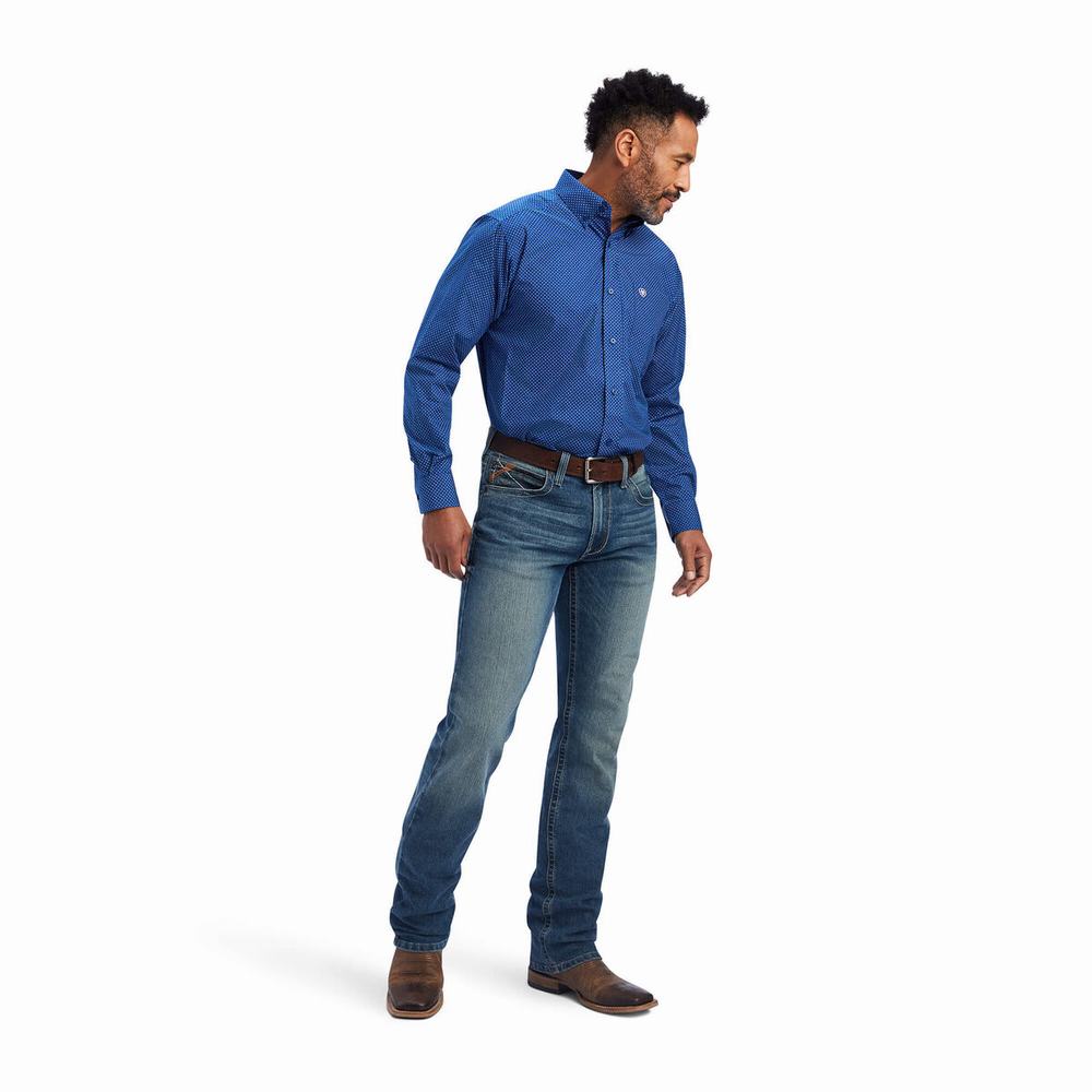 Blue Men's Ariat Benedict Classic Fit Shirts | 0342-TYIRC