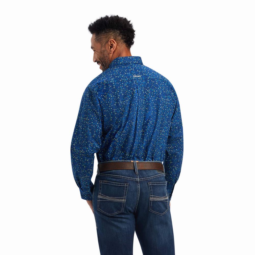 Blue Men's Ariat Benji Classic Fit Shirts | 9613-EGXFJ