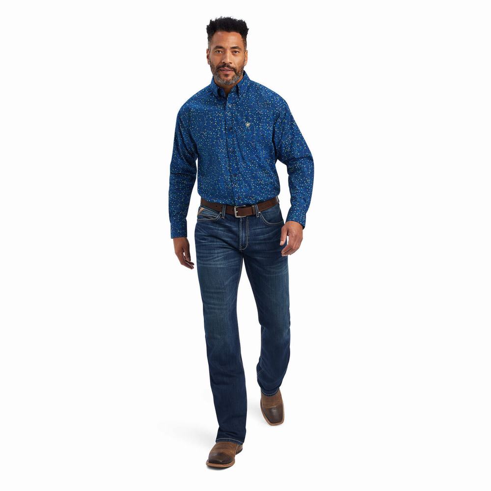 Blue Men's Ariat Benji Classic Fit Shirts | 9613-EGXFJ