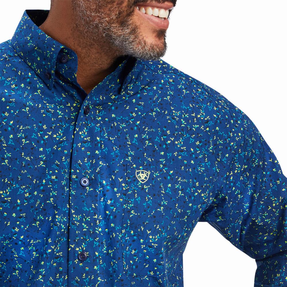 Blue Men's Ariat Benji Classic Fit Shirts | 9613-EGXFJ