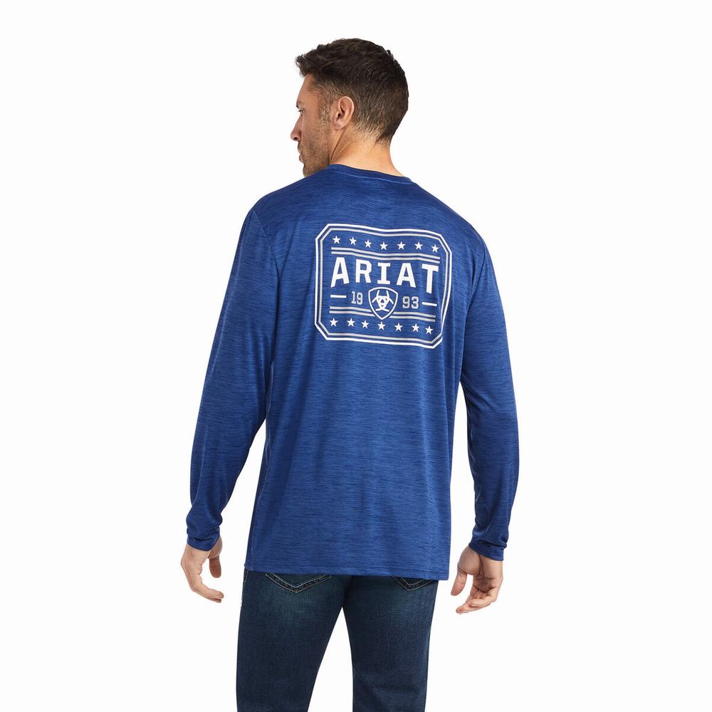 Blue Men's Ariat Charger 93 Liberty Polo Shirts | 4681-VHIOM