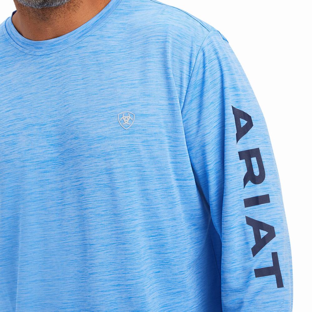 Blue Men's Ariat Charger Logo Polo Shirts | 2301-RMGPF