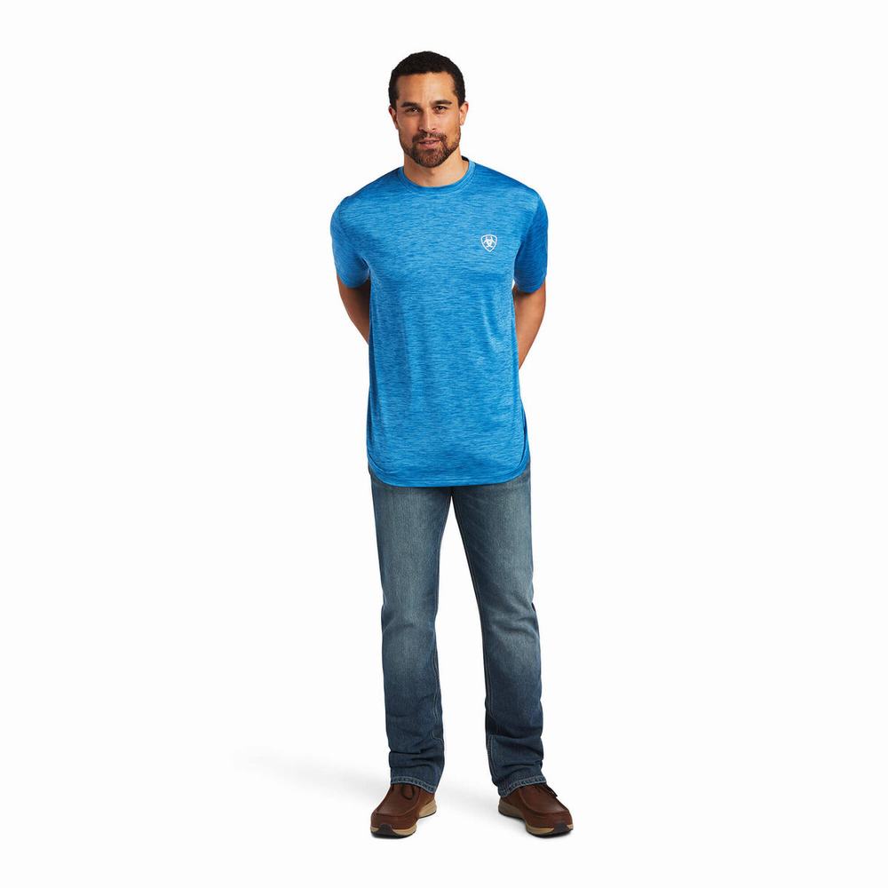 Blue Men's Ariat Charger Vertical Flag Polo Shirts | 6194-UGLBX