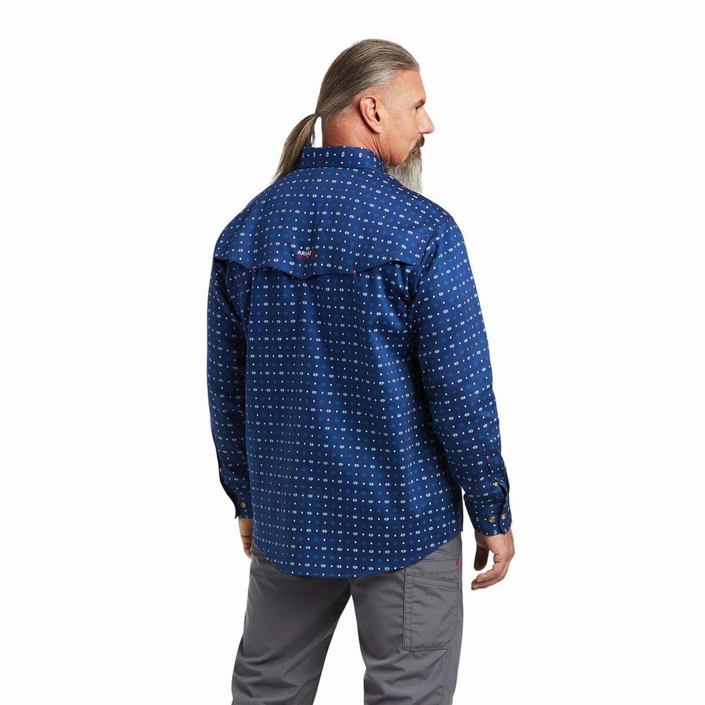 Blue Men's Ariat FR Vented Shirts | 1265-EYQDJ