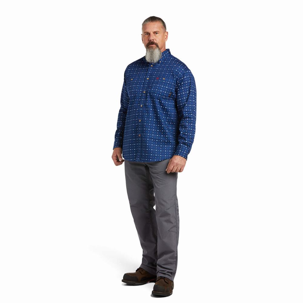 Blue Men's Ariat FR Vented Shirts | 1265-EYQDJ