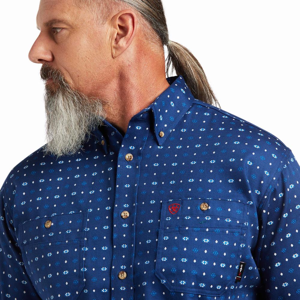 Blue Men's Ariat FR Vented Shirts | 1265-EYQDJ