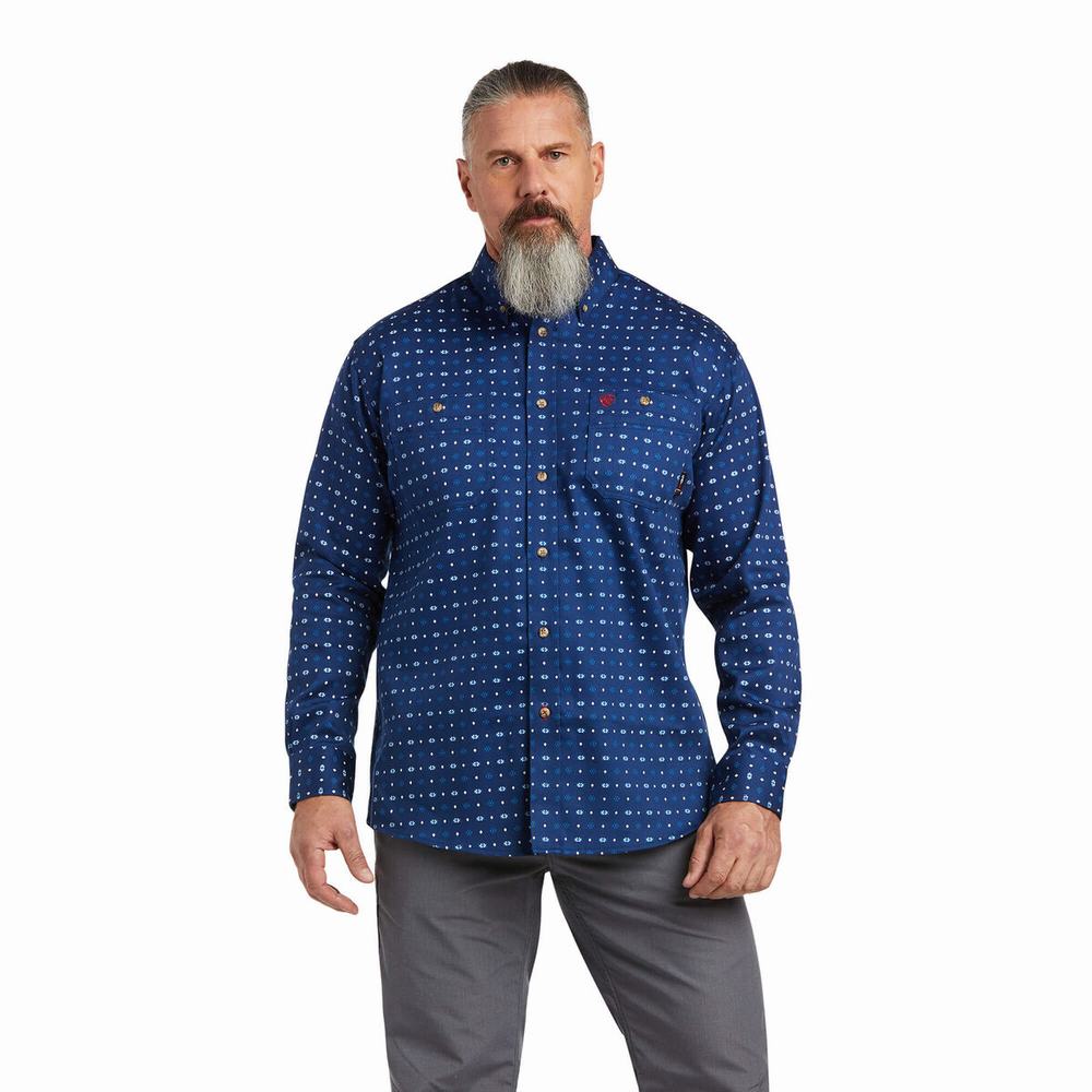 Blue Men\'s Ariat FR Vented Shirts | 1265-EYQDJ