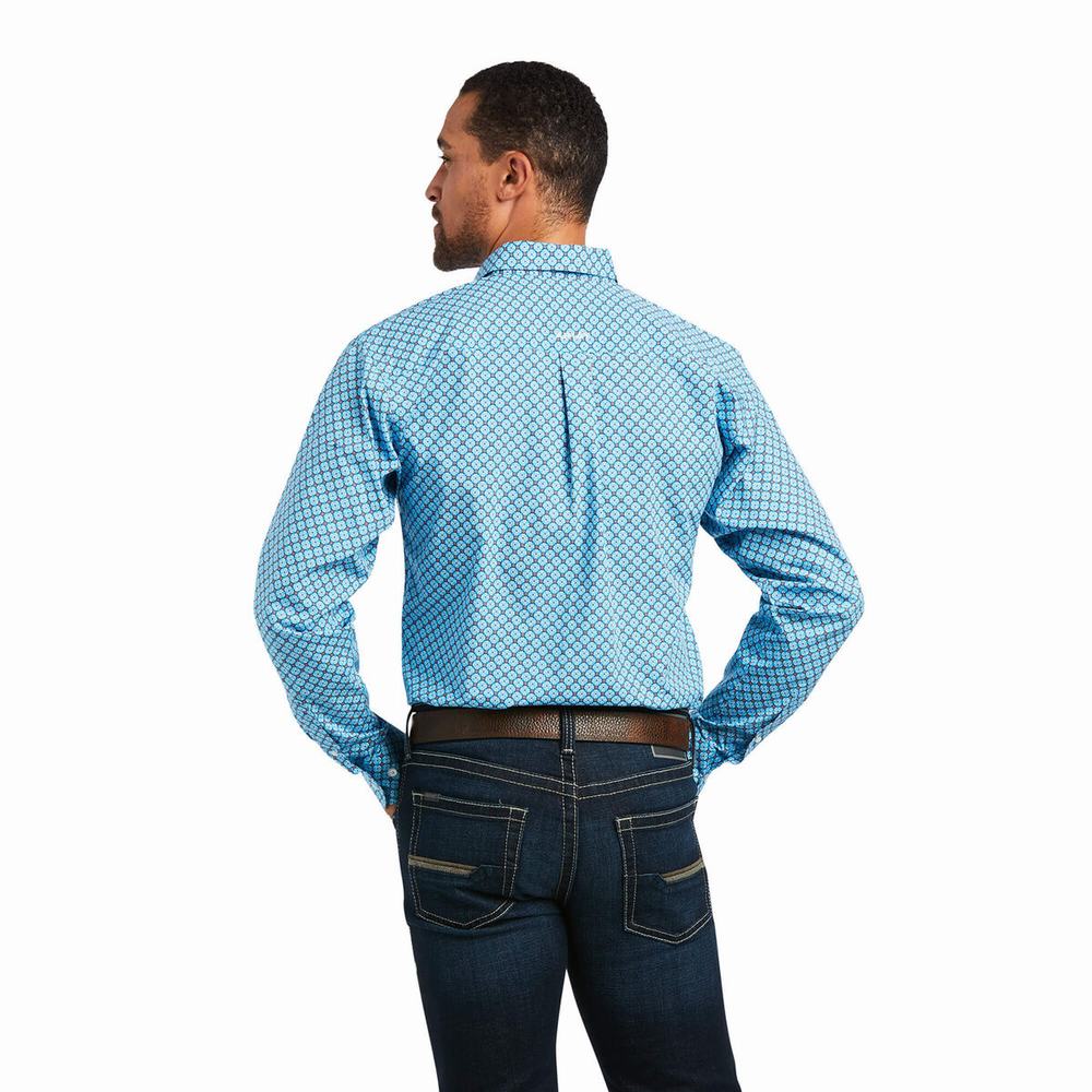 Blue Men's Ariat Genaro Fitted Shirts | 7853-YSVWK