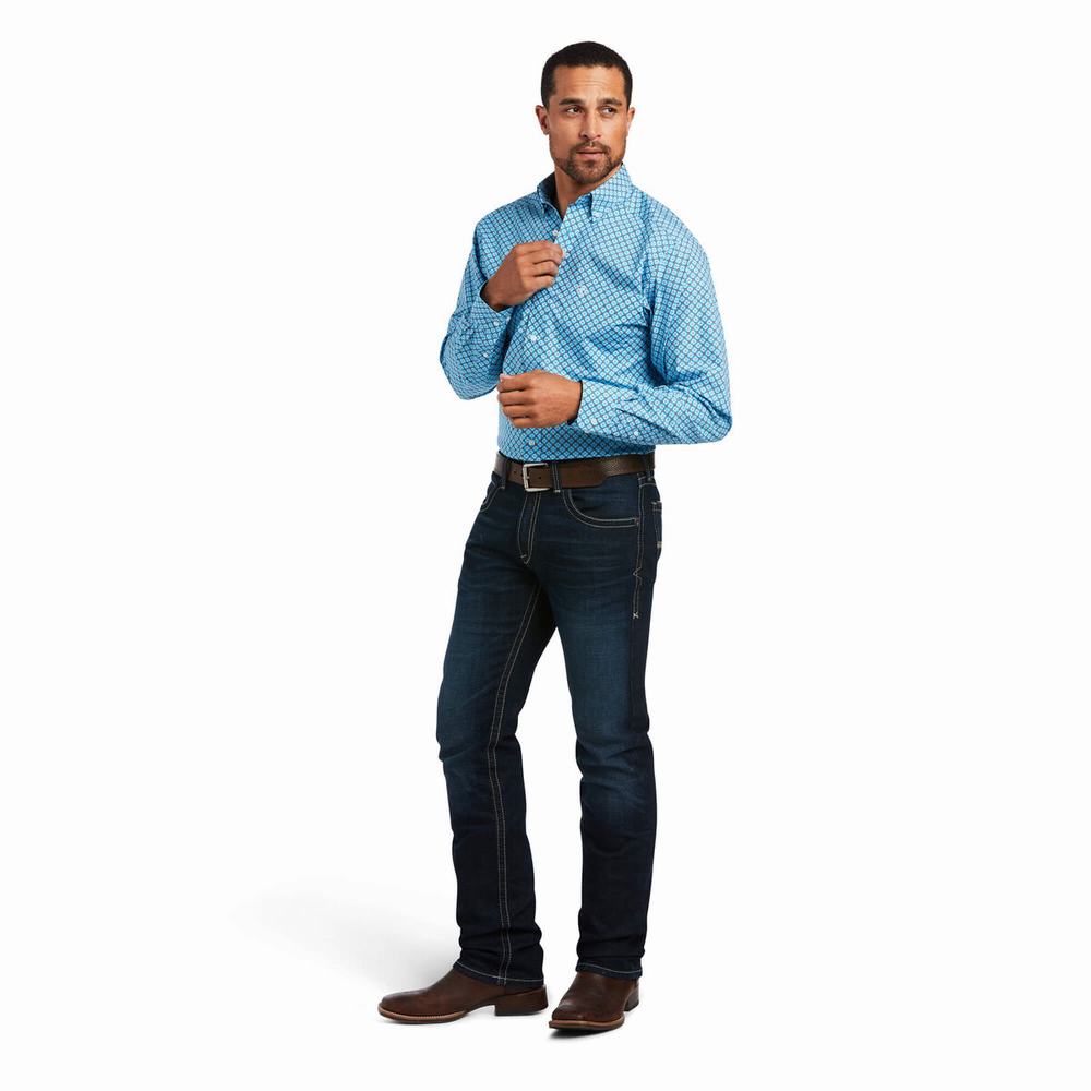 Blue Men's Ariat Genaro Fitted Shirts | 7853-YSVWK