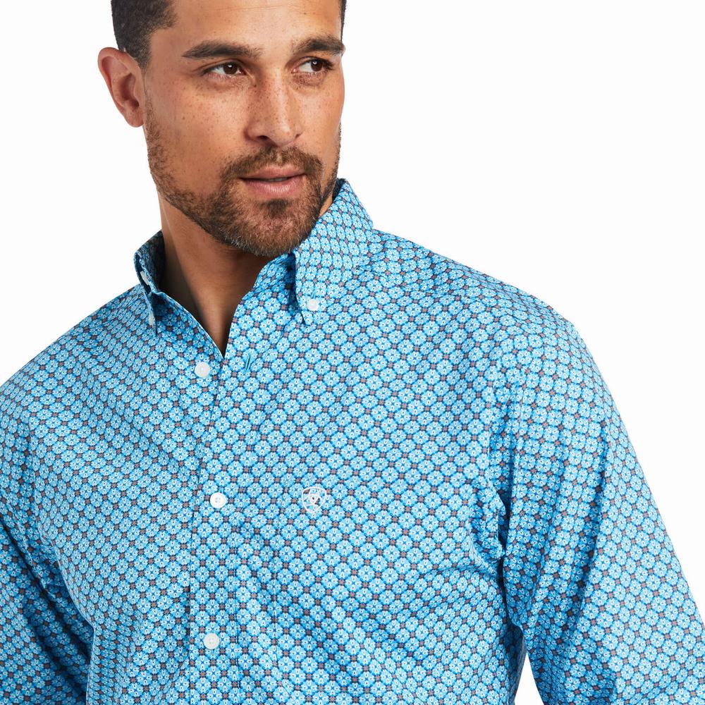 Blue Men's Ariat Genaro Fitted Shirts | 7853-YSVWK