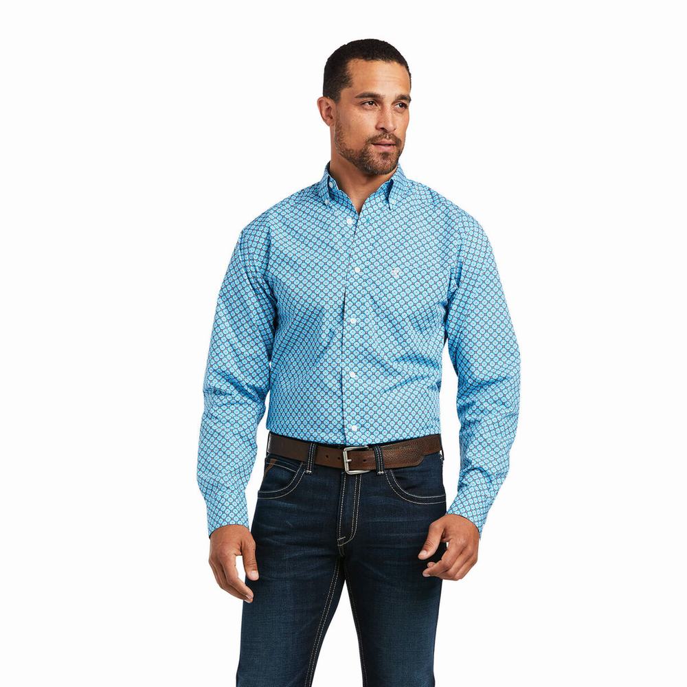 Blue Men\'s Ariat Genaro Fitted Shirts | 7853-YSVWK