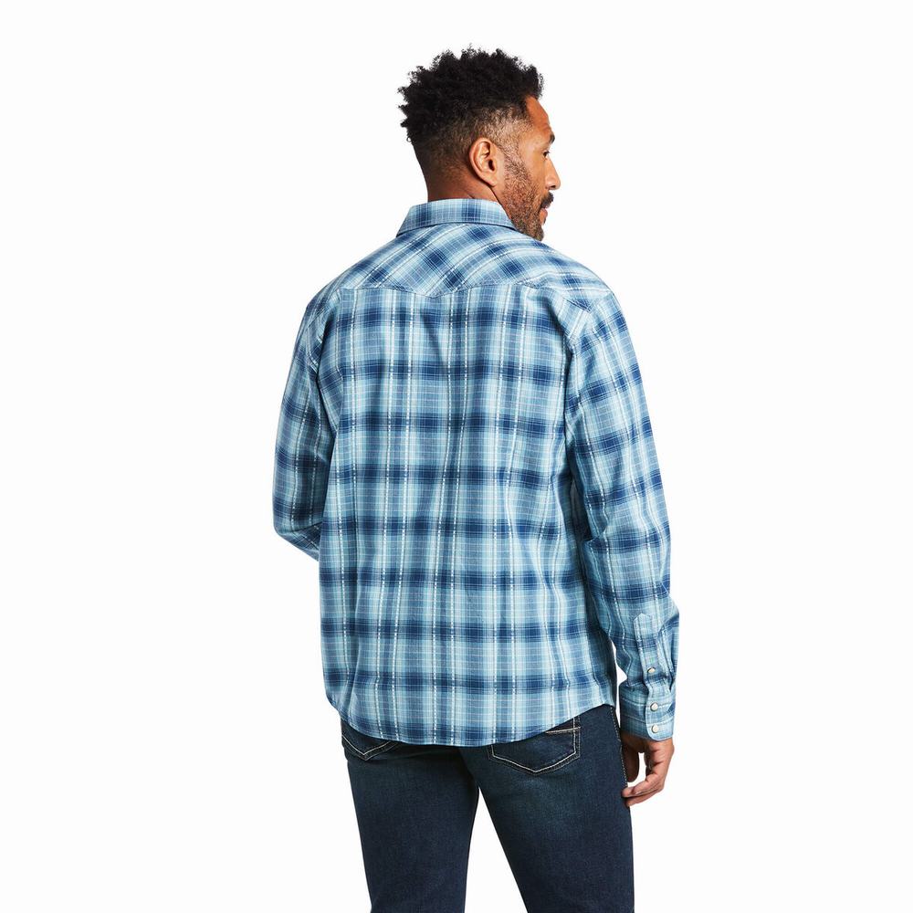 Blue Men's Ariat Harper Retro Fit Shirts | 8645-CKRYP